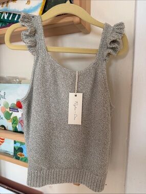 Rylee + Cru Light Gray Knit Ruffle-Shoulder Tank